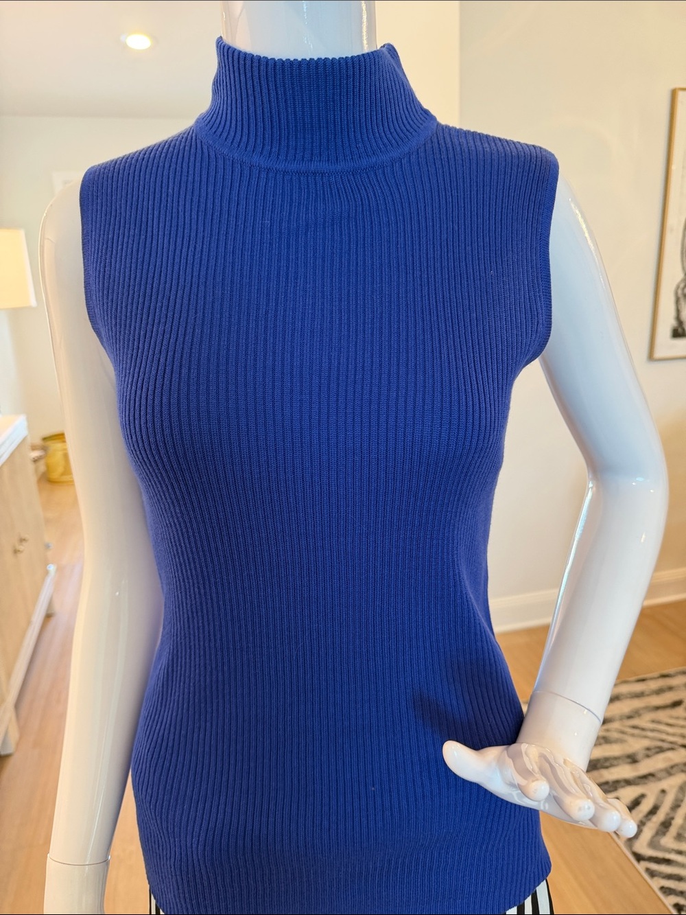 Dana Buchman Sleeveless Ribbed Turtleneck Sweater - Royal Blue